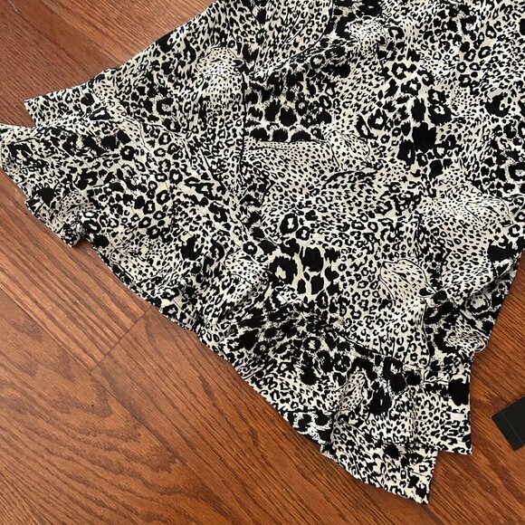 NWT DKNY Black White Leopard Print Silk Blend Ruffled Tiered Mini Dress Size 4 - Picture 8 of 16